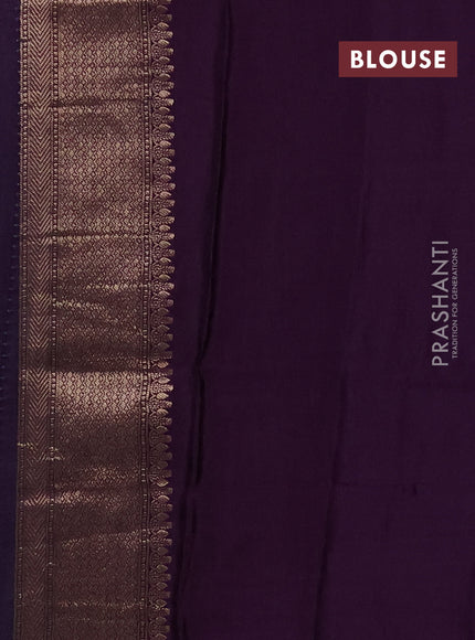 Semi mysore silk saree teal green and violet with zari woven buttas and zari woven border