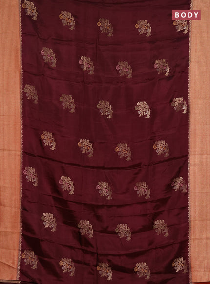 Semi mysore silk saree coffee brown and rustic orange with zari woven buttas and zari woven border