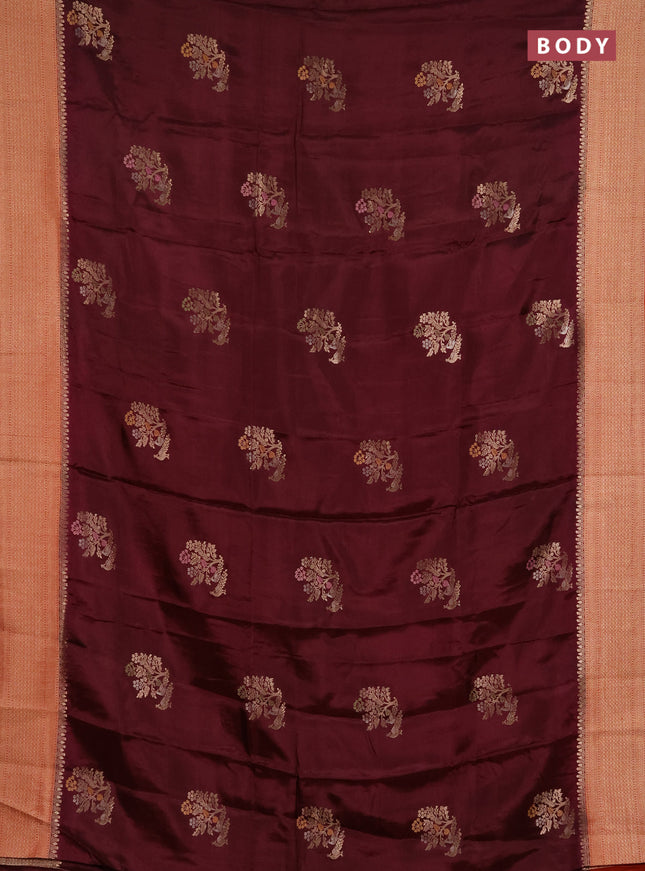 Semi mysore silk saree coffee brown and rustic orange with zari woven buttas and zari woven border