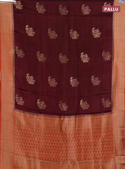 Semi mysore silk saree coffee brown and rustic orange with zari woven buttas and zari woven border