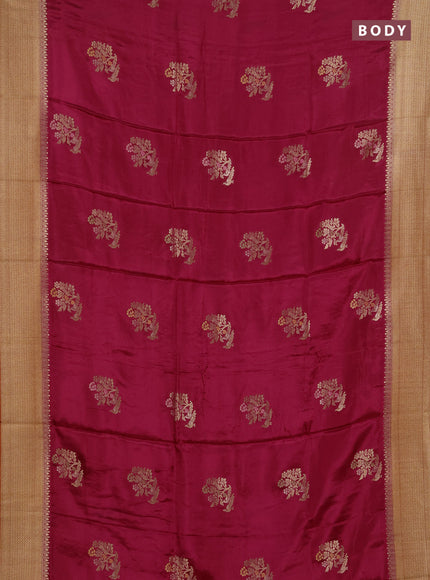 Semi mysore silk saree maroon and rustic orange with zari woven buttas and zari woven border