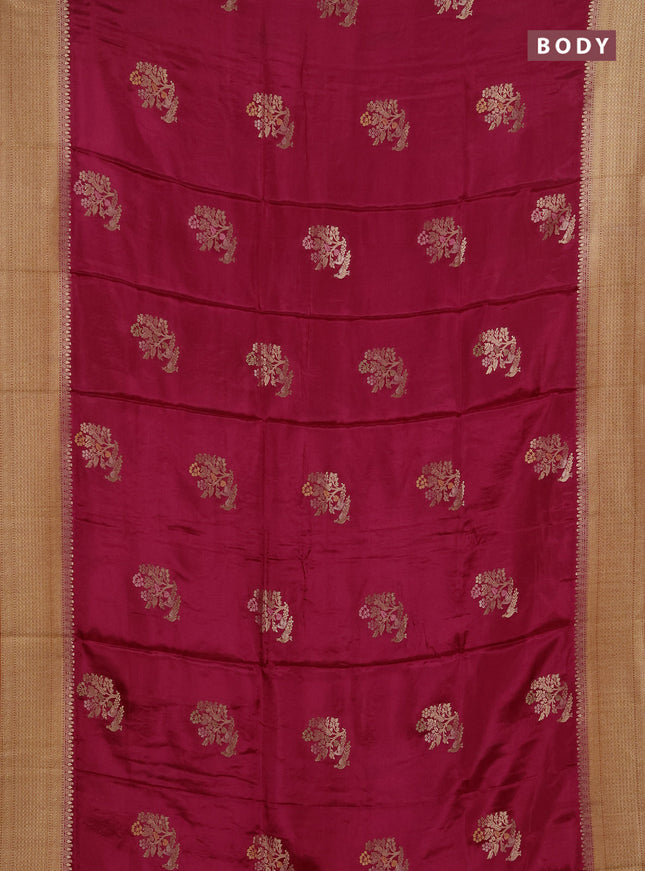 Semi mysore silk saree maroon and rustic orange with zari woven buttas and zari woven border