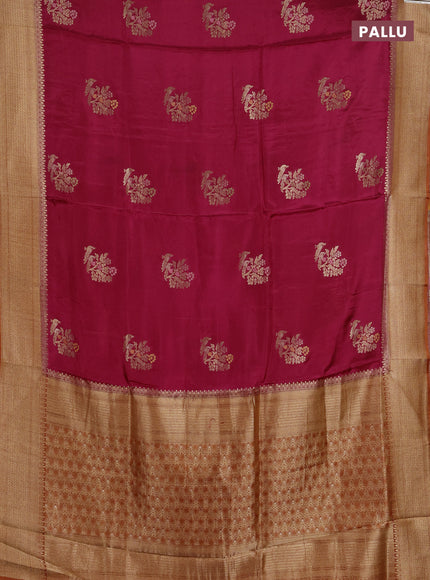 Semi mysore silk saree maroon and rustic orange with zari woven buttas and zari woven border