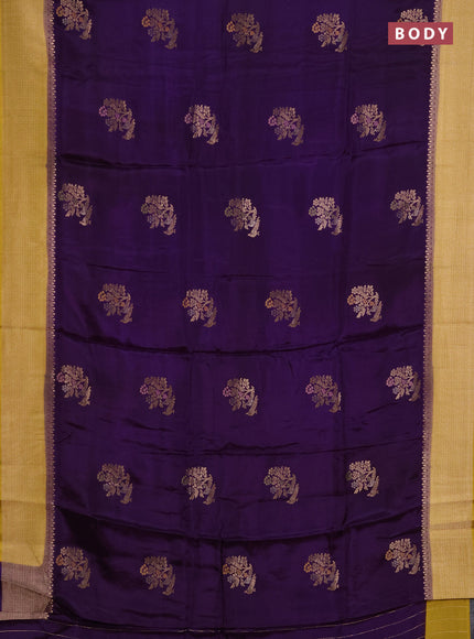 Semi mysore silk saree violet and mustard yellow with zari woven buttas and zari woven border