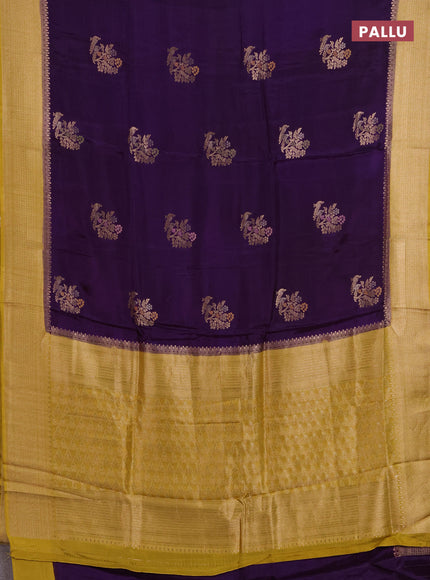 Semi mysore silk saree violet and mustard yellow with zari woven buttas and zari woven border