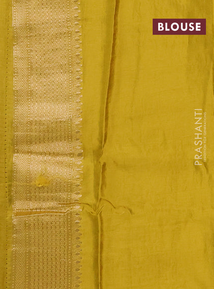 Semi mysore silk saree violet and mustard yellow with zari woven buttas and zari woven border