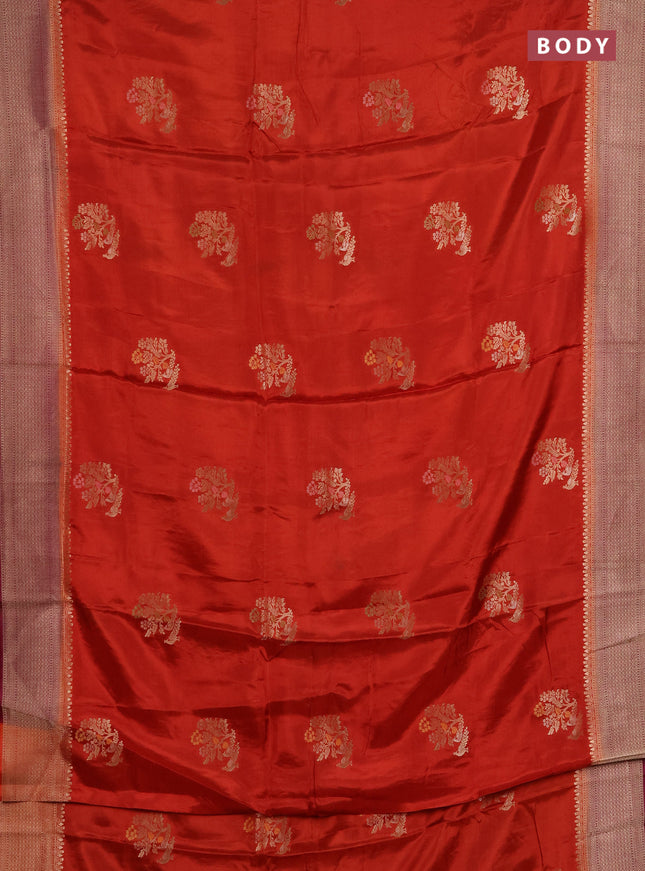 Semi mysore silk saree rustic orange and wine shade with zari woven buttas and zari woven border