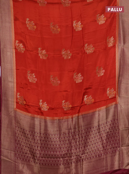 Semi mysore silk saree rustic orange and wine shade with zari woven buttas and zari woven border