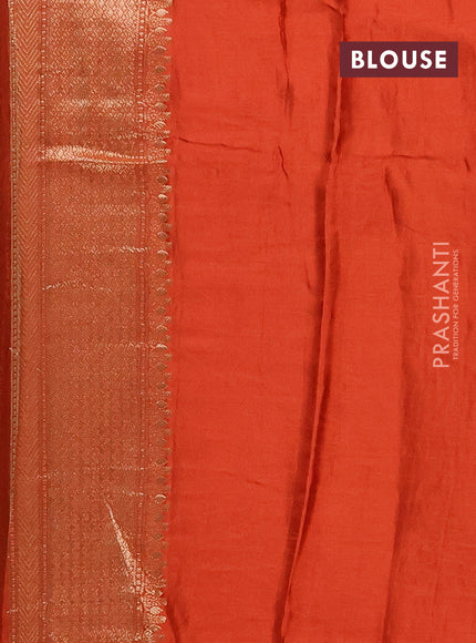 Semi mysore silk saree black and rustic orange with zari woven buttas and zari woven border