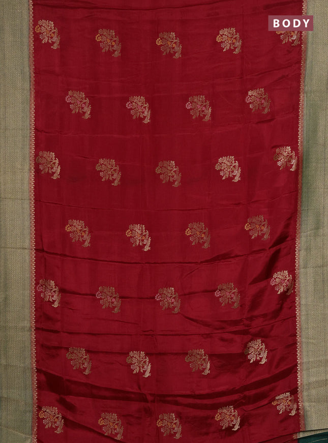 Semi mysore silk saree maroon and green with zari woven buttas and zari woven border