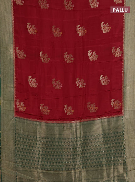 Semi mysore silk saree maroon and green with zari woven buttas and zari woven border