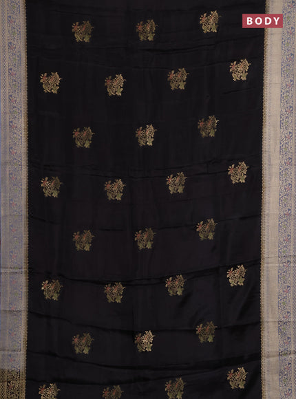 Semi mysore silk saree black and grey with zari woven buttas and zari woven border