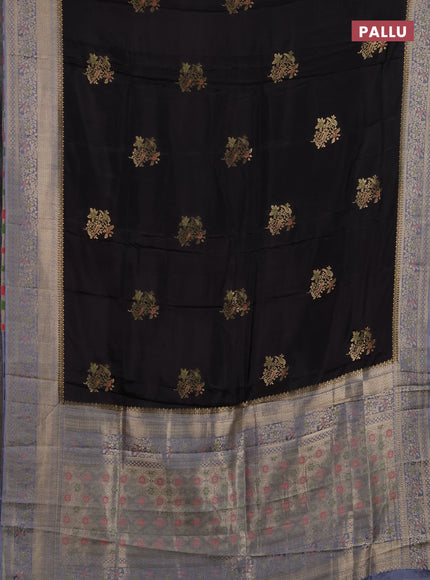 Semi mysore silk saree black and grey with zari woven buttas and zari woven border