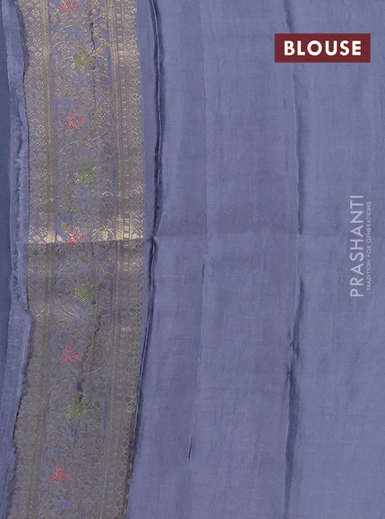 Semi mysore silk saree black and grey with zari woven buttas and zari woven border