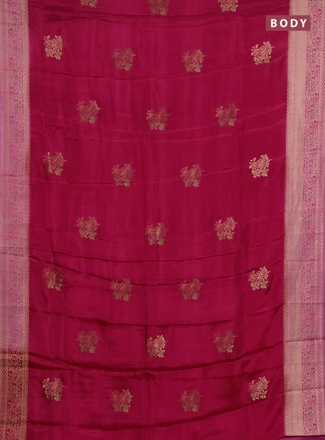 Semi mysore silk saree pink and peach pink with zari woven buttas and zari woven border