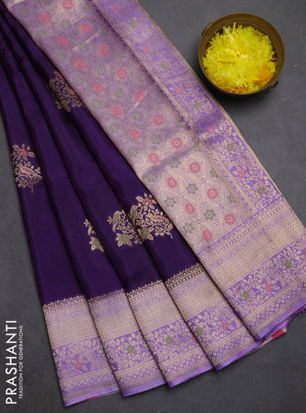 Semi mysore silk saree violet and lavender with zari woven buttas and zari woven border