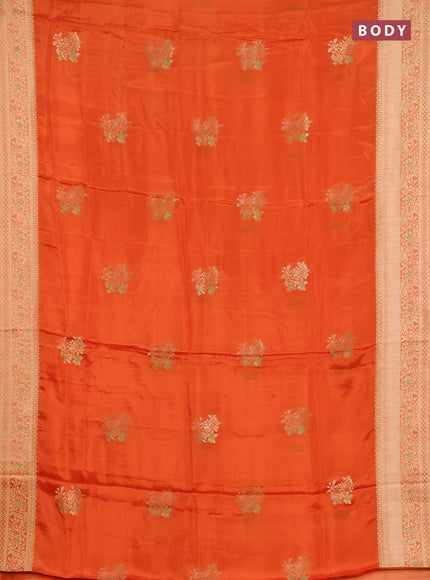 Semi mysore silk saree orange with zari woven buttas and zari woven border