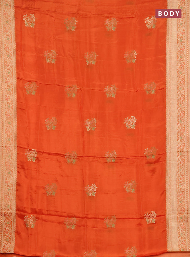 Semi mysore silk saree orange with zari woven buttas and zari woven border