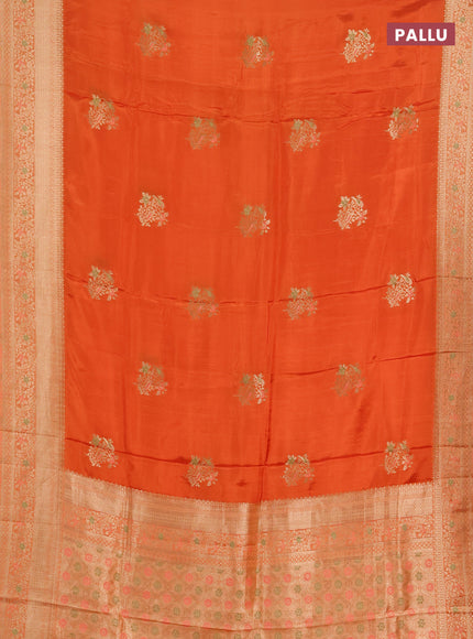 Semi mysore silk saree orange with zari woven buttas and zari woven border