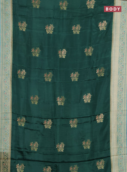 Semi mysore silk saree green and pastel green with zari woven buttas and zari woven border