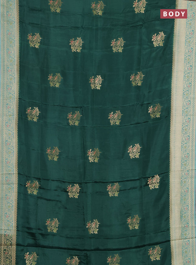 Semi mysore silk saree green and pastel green with zari woven buttas and zari woven border