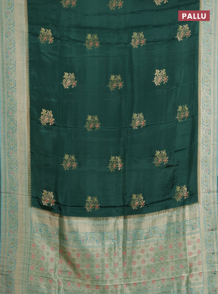 Semi mysore silk saree green and pastel green with zari woven buttas and zari woven border