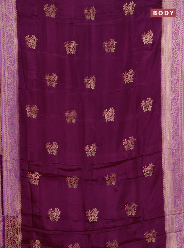 Semi mysore silk saree magenta pink and lotus pink with zari woven buttas and zari woven border