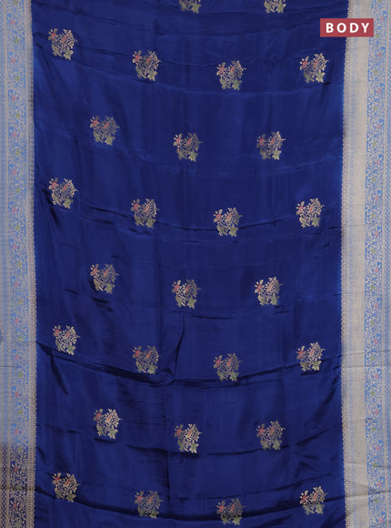 Semi mysore silk saree peacock blue and pastel blue with zari woven buttas and zari woven border