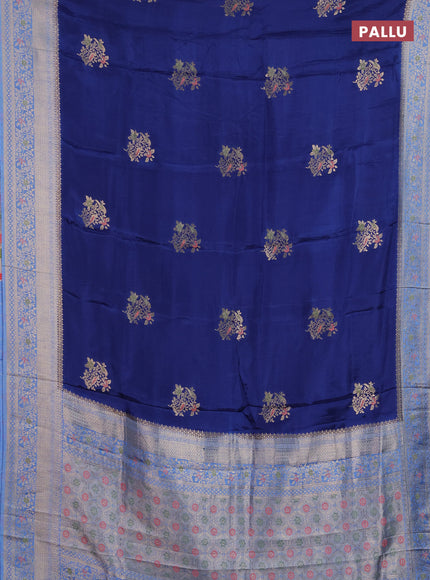 Semi mysore silk saree peacock blue and pastel blue with zari woven buttas and zari woven border