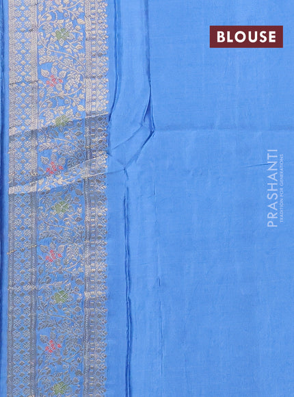 Semi mysore silk saree peacock blue and pastel blue with zari woven buttas and zari woven border