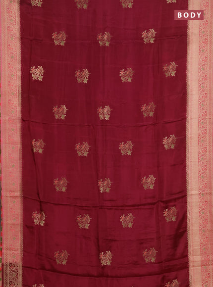 Semi mysore silk saree wine shade and peach pink with zari woven buttas and zari woven border