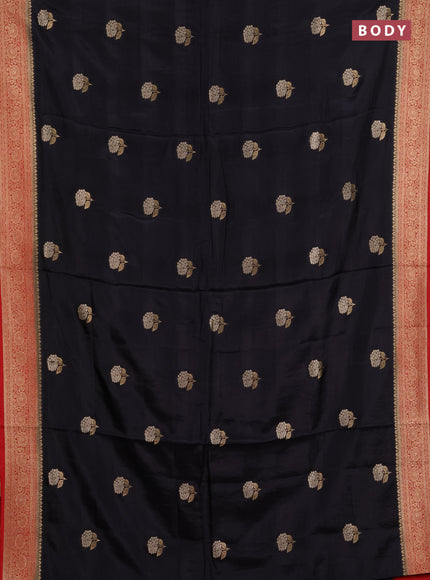 Semi mysore silk saree black and maroon with allover floral zari woven buttas and zari woven border