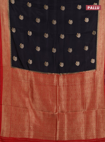 Semi mysore silk saree black and maroon with allover floral zari woven buttas and zari woven border