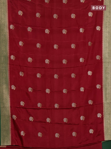 Semi mysore silk saree maroon and green with allover floral zari woven buttas and zari woven border