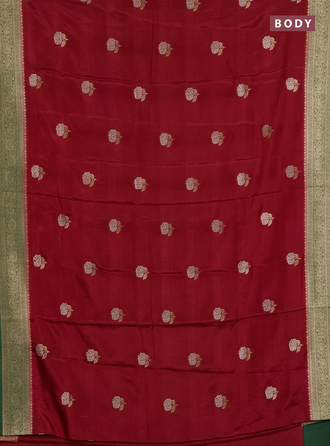 Semi mysore silk saree maroon and green with allover floral zari woven buttas and zari woven border