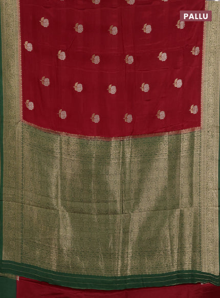 Semi mysore silk saree maroon and green with allover floral zari woven buttas and zari woven border