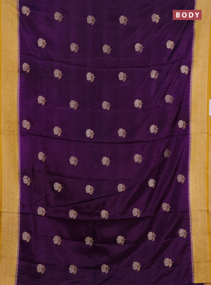 Semi mysore silk saree violet and mustard yellow with allover floral zari woven buttas and zari woven border