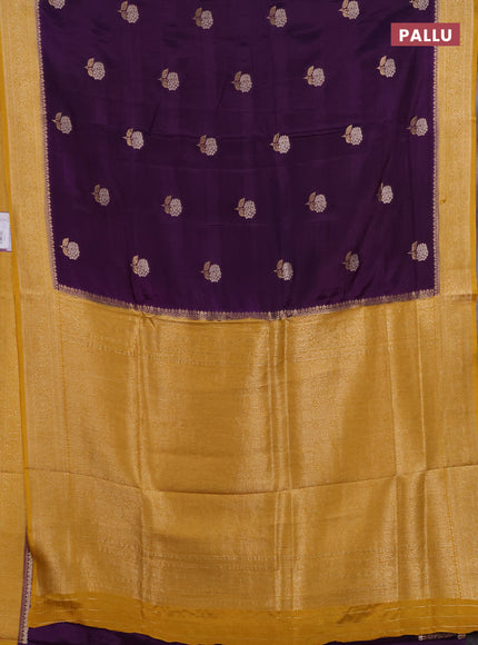 Semi mysore silk saree violet and mustard yellow with allover floral zari woven buttas and zari woven border
