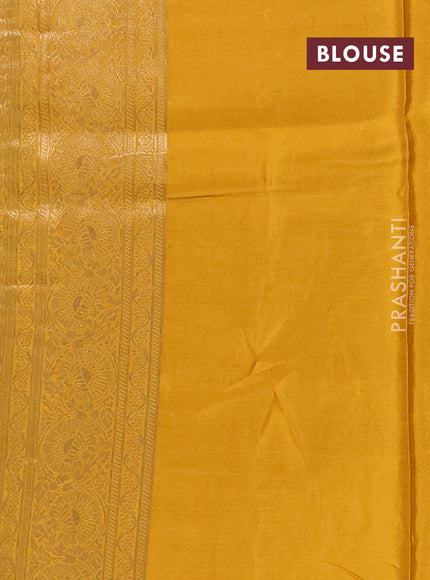 Semi mysore silk saree violet and mustard yellow with allover floral zari woven buttas and zari woven border
