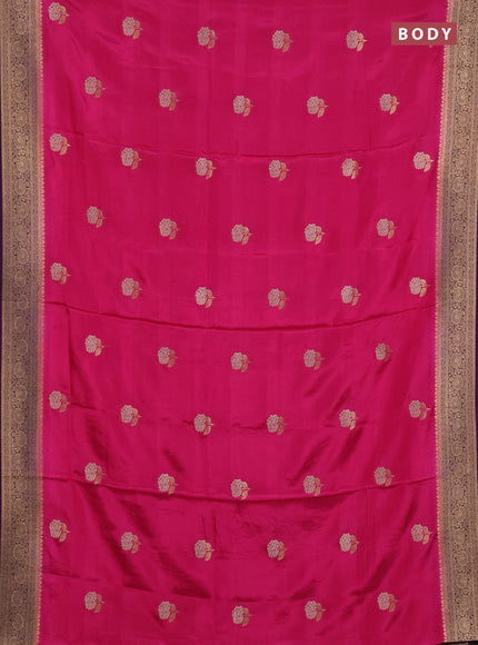 Semi mysore silk saree pink and violet with allover floral zari woven buttas and zari woven border