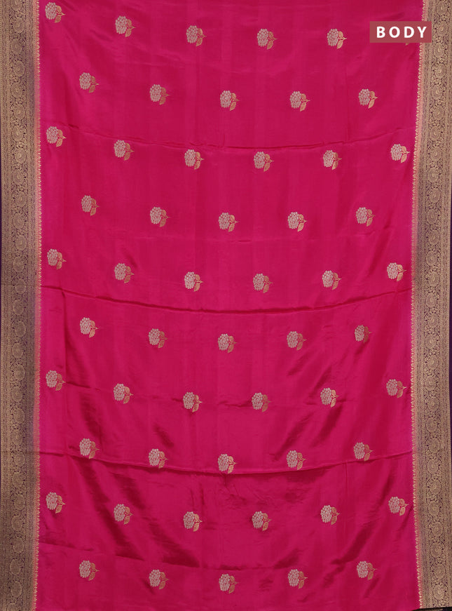 Semi mysore silk saree pink and violet with allover floral zari woven buttas and zari woven border