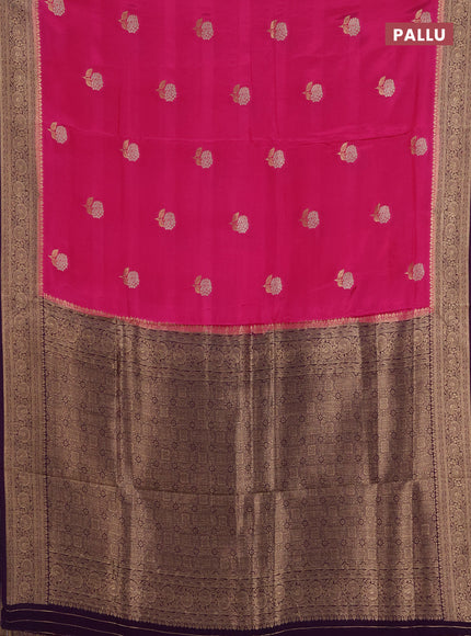 Semi mysore silk saree pink and violet with allover floral zari woven buttas and zari woven border