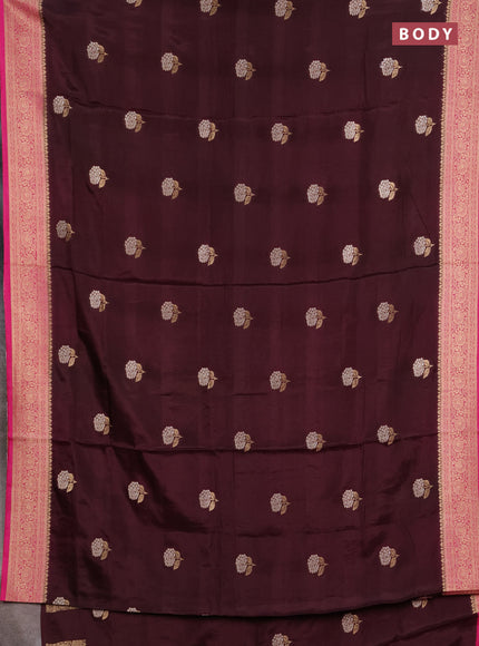 Semi mysore silk saree coffee brown and pink with allover floral zari woven buttas and zari woven border