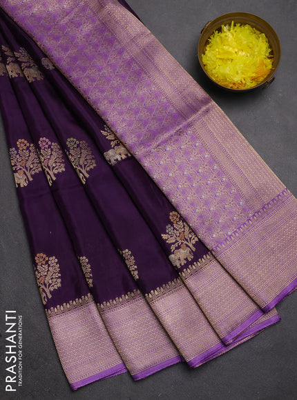 Semi mysore silk saree violet and lavender with allover zari woven buttas and zari woven border