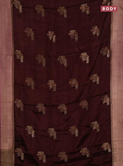 Semi mysore silk saree coffee brown and wine shade with allover zari woven buttas and zari woven border