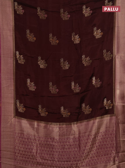 Semi mysore silk saree coffee brown and wine shade with allover zari woven buttas and zari woven border