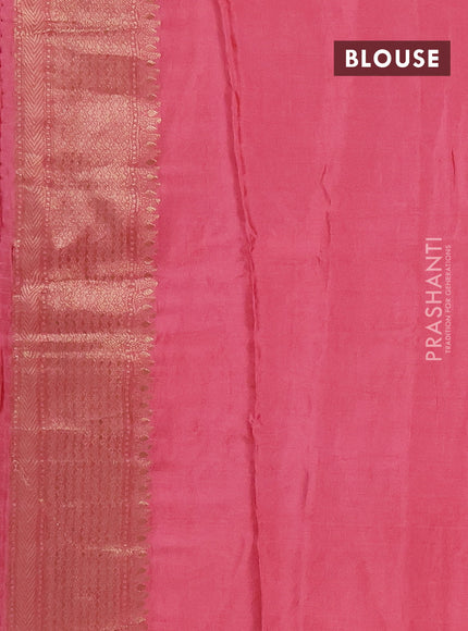 Semi mysore silk saree maroon and peach pink with allover zari woven buttas and zari woven border