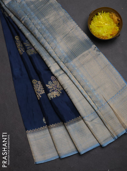 Semi mysore silk saree grey and pastel blue with allover zari woven buttas and zari woven border