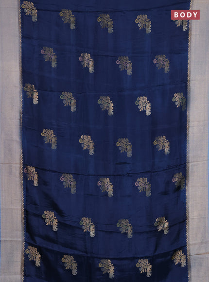 Semi mysore silk saree grey and pastel blue with allover zari woven buttas and zari woven border