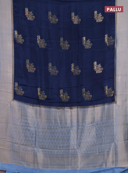 Semi mysore silk saree grey and pastel blue with allover zari woven buttas and zari woven border
